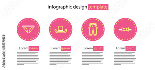 Set line Pants, Bow tie, Man hat and Men underpants icon. Vector