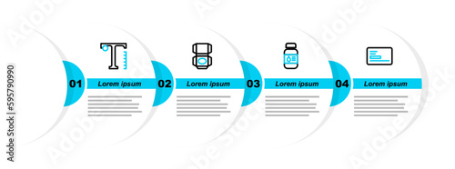 Set line Business card, Printer ink bottle, Carton cardboard box and Text icon. Vector