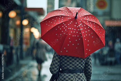 Walking in the Rain: Red Umbrella Stands Out in Black and White Generative AI