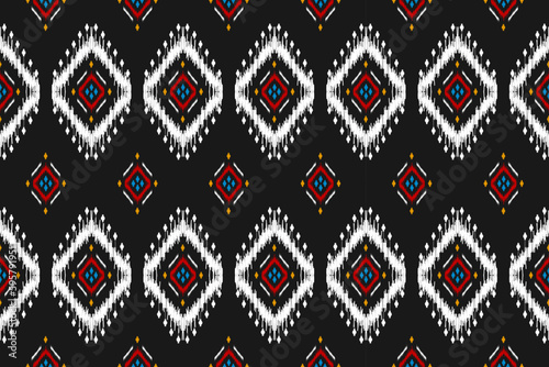 Fabric ikat pattern art. Geometric ethnic seamless pattern traditional. American, Mexican style. Design for background, wallpaper, illustration, fabric, clothing, carpet, textile, batik, embroidery.