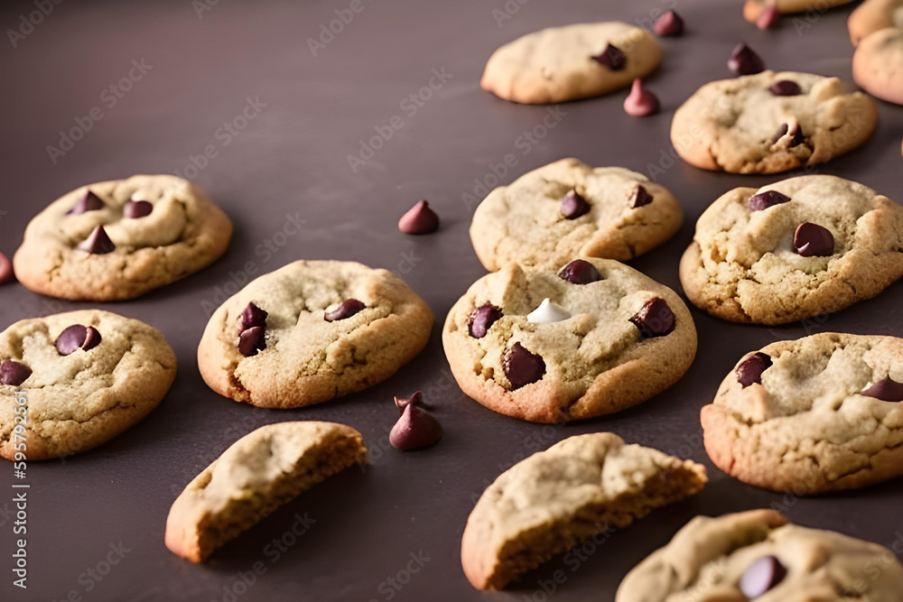 chocolate chip cookies. cookies. food. dessert. AI generated.