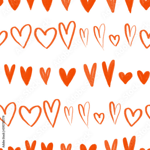 cute seamless pattern with hand painted red hearts, st valentines day design. Love endless design