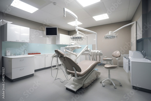 Dental office. Dentistry and dental procedures. AI Generated © pavlofox
