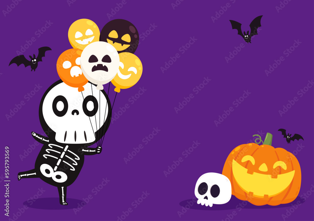 Cute halloween skeleton cartoon. Skeleton in halloween day. Halloween character cartoon. Halloween balloon vector. Banner. Cute halloween skeleton cartoon. Skeleton in halloween day. Halloween character cartoon. Halloween balloon vector. Banner.