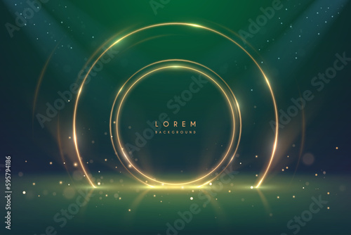 Golden light circle rings on green background