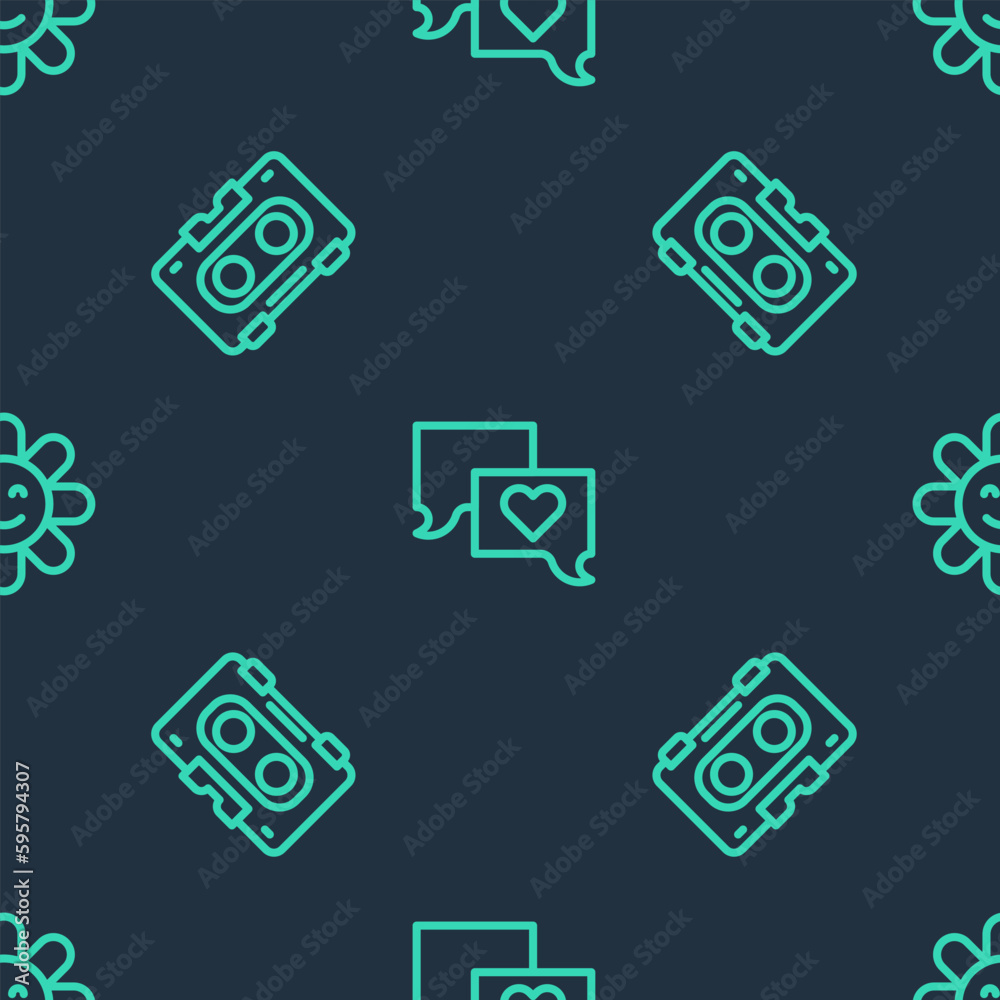 Set line Speech bubble chat, Retro audio cassette tape and Flower on seamless pattern. Vector Set line Speech bubble chat, Retro audio cassette tape and Flower on seamless pattern. Vector
