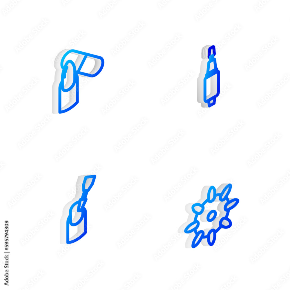 Set Isometric line Milling cutter for manicure, Nail file, and False nails icon. Vector