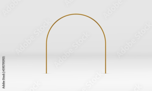Curved golden 3d frame metallic construction decor element realistic vector illustration