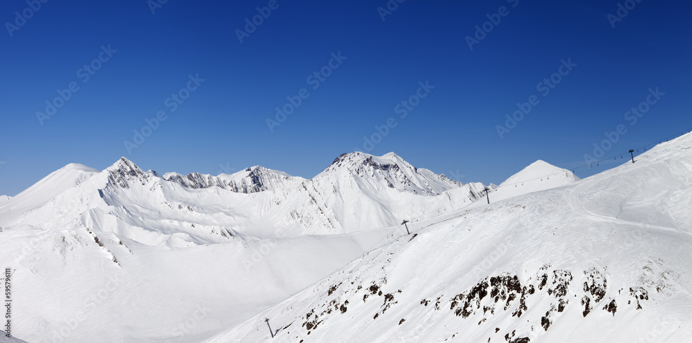 Panorama of snowy winter mountains. Caucasus Mountains, Georgia