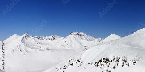Panorama of snowy winter mountains. Caucasus Mountains, Georgia