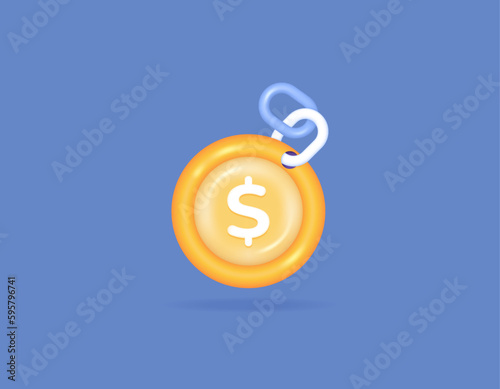 payments withheld, money was detained, bound by debt. a coin tied by a chain. symbols or icons. 3d and realistic design. vector elements