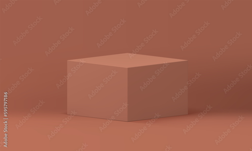 Fototapeta premium Brown rectangle pedestal 3d box geometric construction platform package isometric design vector