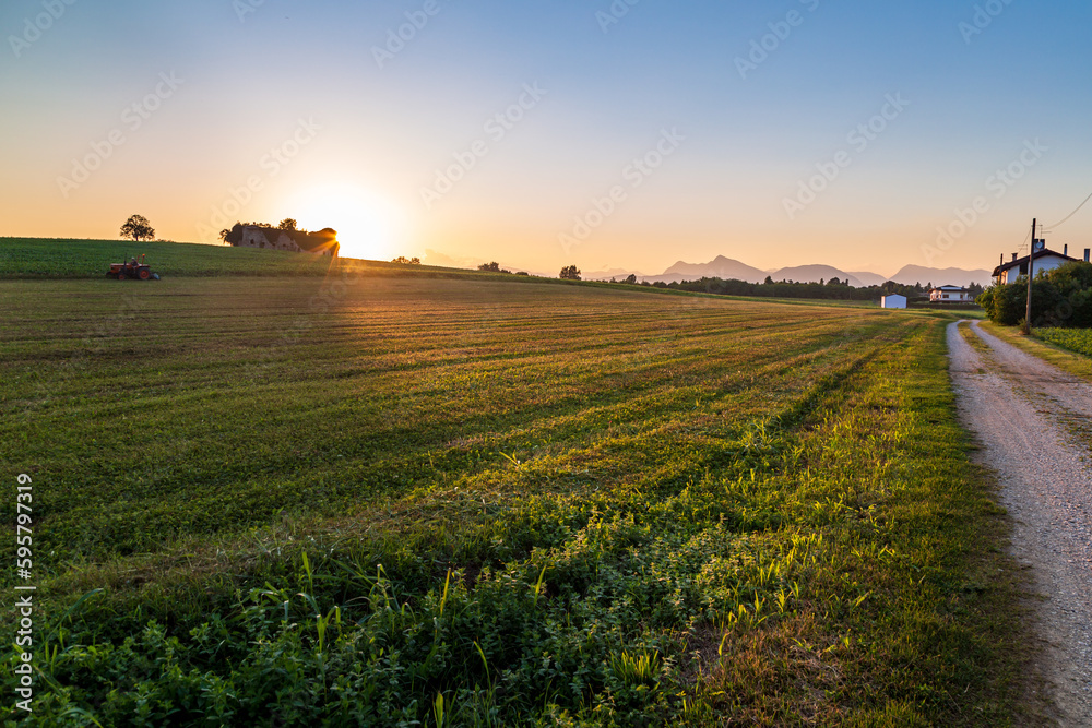Fototapeta premium Colorful sunset in the fields of Friuli Venezia-Giulia