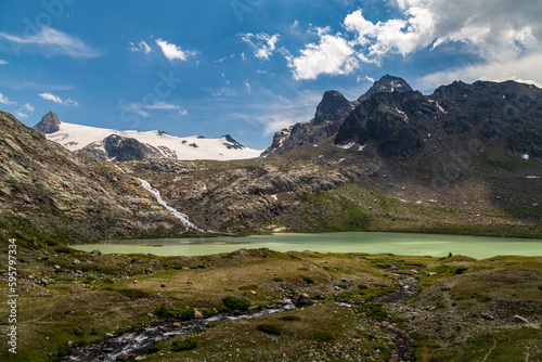 The beautiful mountains and lakes over La Thuile in a summer day