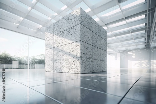 White cube 3D architecture background. Generative AI