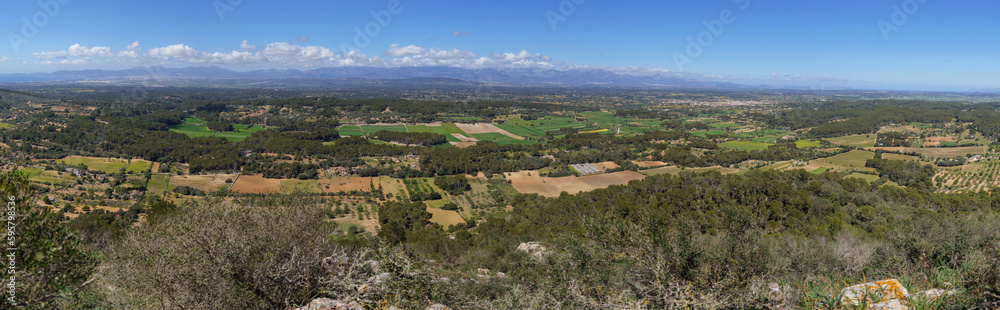 view from the Sierra de Galdent, Llucmajor, Majorca, Balearic Islands, Spain