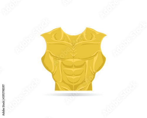 vector design of a suit of armor made of gold from a mixture of yellow and orange and shaped like half a human body from the waist up with a muscular body and also a sixpack