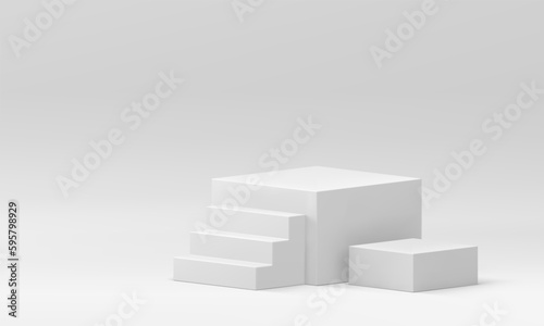 White 3d podium geometric stage with staircase product premium presentation realistic vector