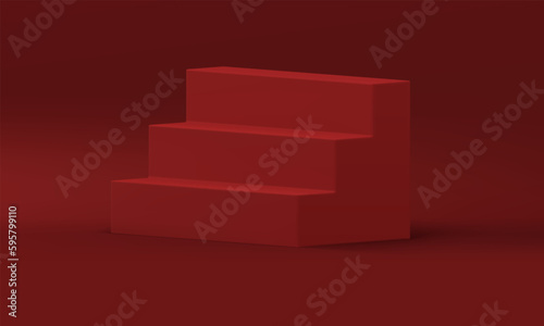 3d staircase red level podium climbing construction with steps architectural foundation vector
