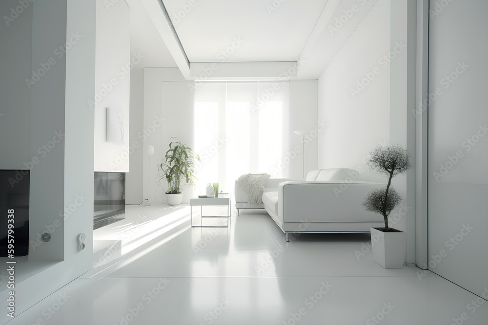 Fototapeta premium A minimalist and modern Italian design interior in a clean white space with high key lighting, Generative AI