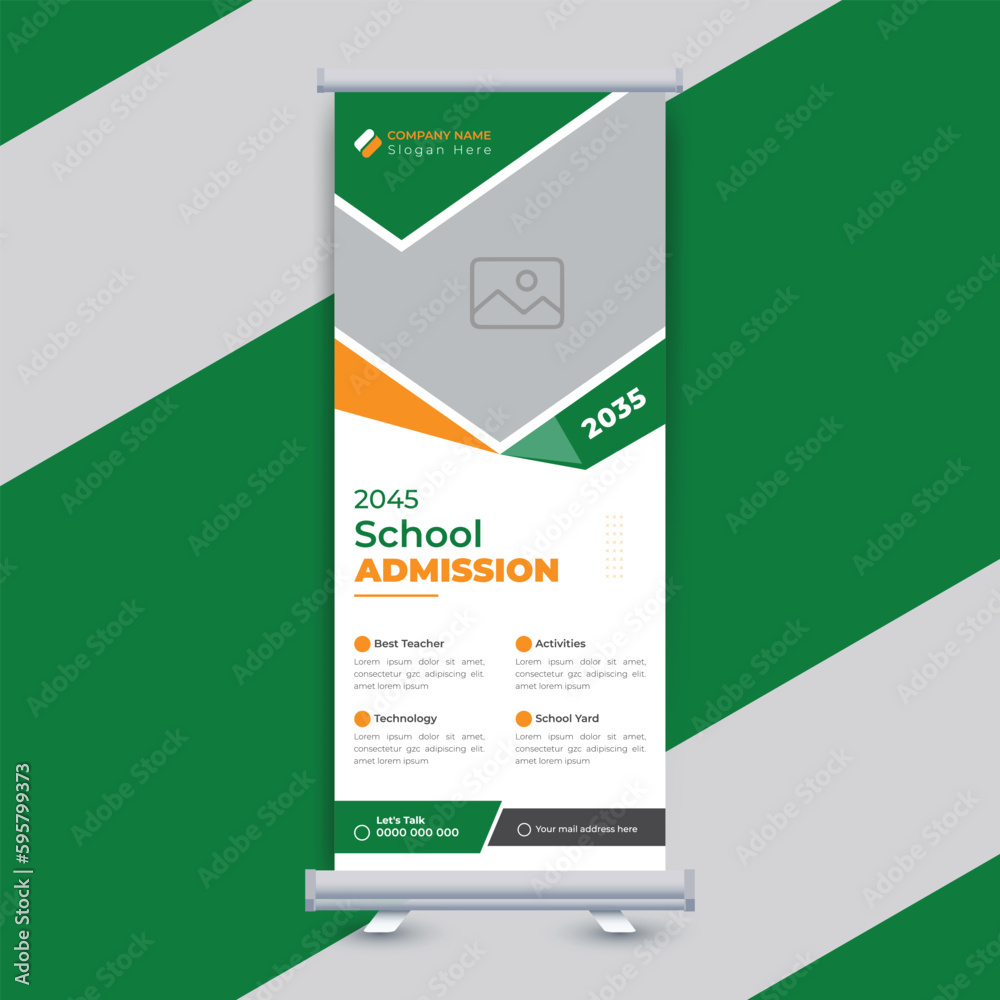 Admission open roll up banner design template or standee x banner layout template