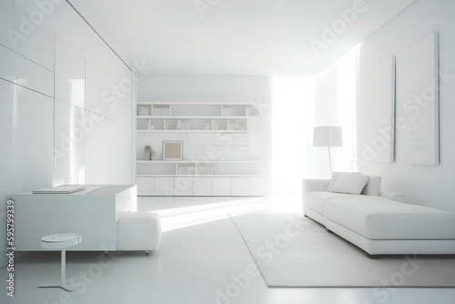 A minimalist and modern Italian design interior in a clean white space with high key lighting, Generative AI