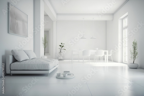 A minimalist and modern Italian design interior in a clean white space with high key lighting  Generative AI