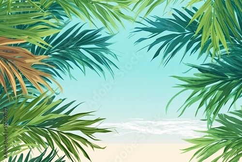 serene tropical beach with palm trees and crystal clear water. Generative AI © AkuAku