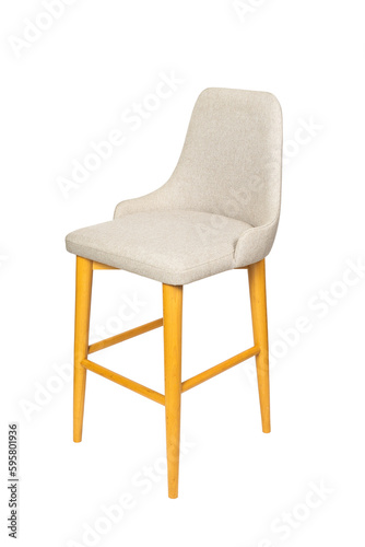 Single Tall Wooden Leg Stool Chair Isolated on White Background