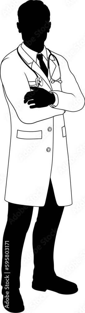 Silhouette doctor man medical healthcare person in a lab coat Silhouette doctor man medical healthcare person in a lab coat