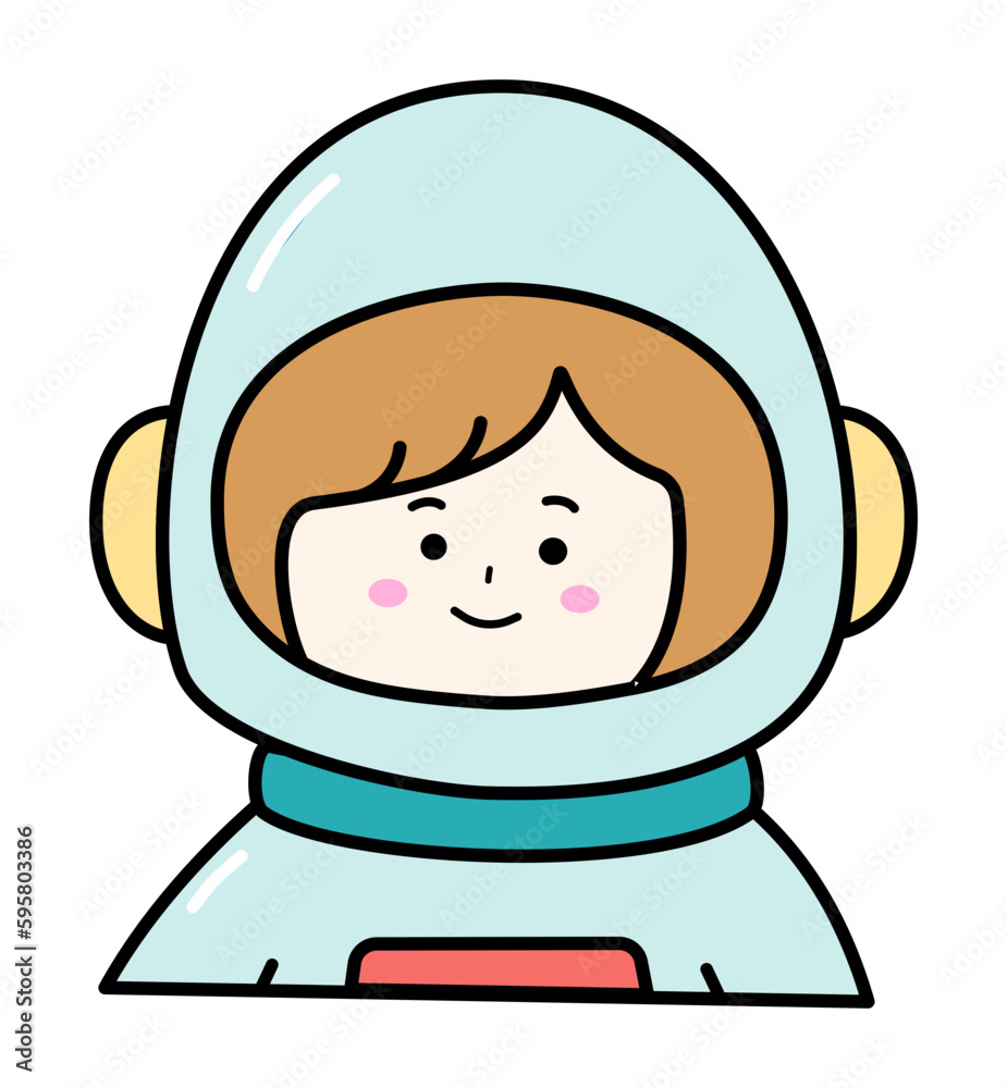 Cute Smiling Kid Astronaut Character with Space Helmet