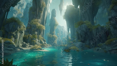 The realm of enchanted creatures is a place of beauty and awe  where the natural world and magical realm intertwine to create a stunning landscape. Generated by AI.