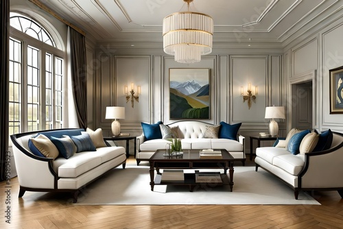 Interior design of a traditional living room that exudes elegance and refinement.