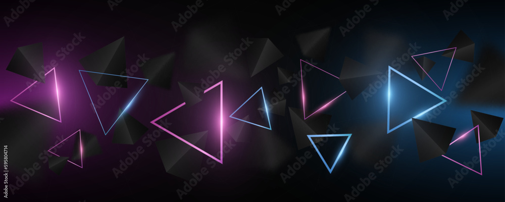 Geometric design of flying glowing triangles. Abstract background. Vector illustration Geometric design of flying glowing triangles. Abstract background. Vector illustration