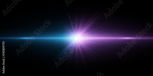 Abstract purple and blue light effect isolated on black background. Horizontal bright flash in space. Vector illustration