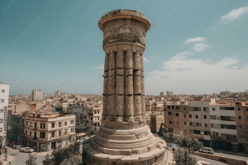 The Pompey's Pillar monument located in Alexandria, Egypt. Generative AI