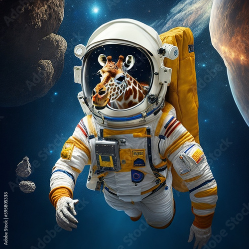 lion, astronaut, spacesuit, moon, surface, majestic, Generative, AI, Illustration