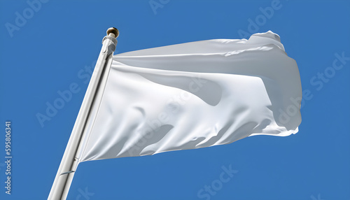 flag against blue sky, White flag waving in the wind on flagpole, isolated on blue background wallpaper 