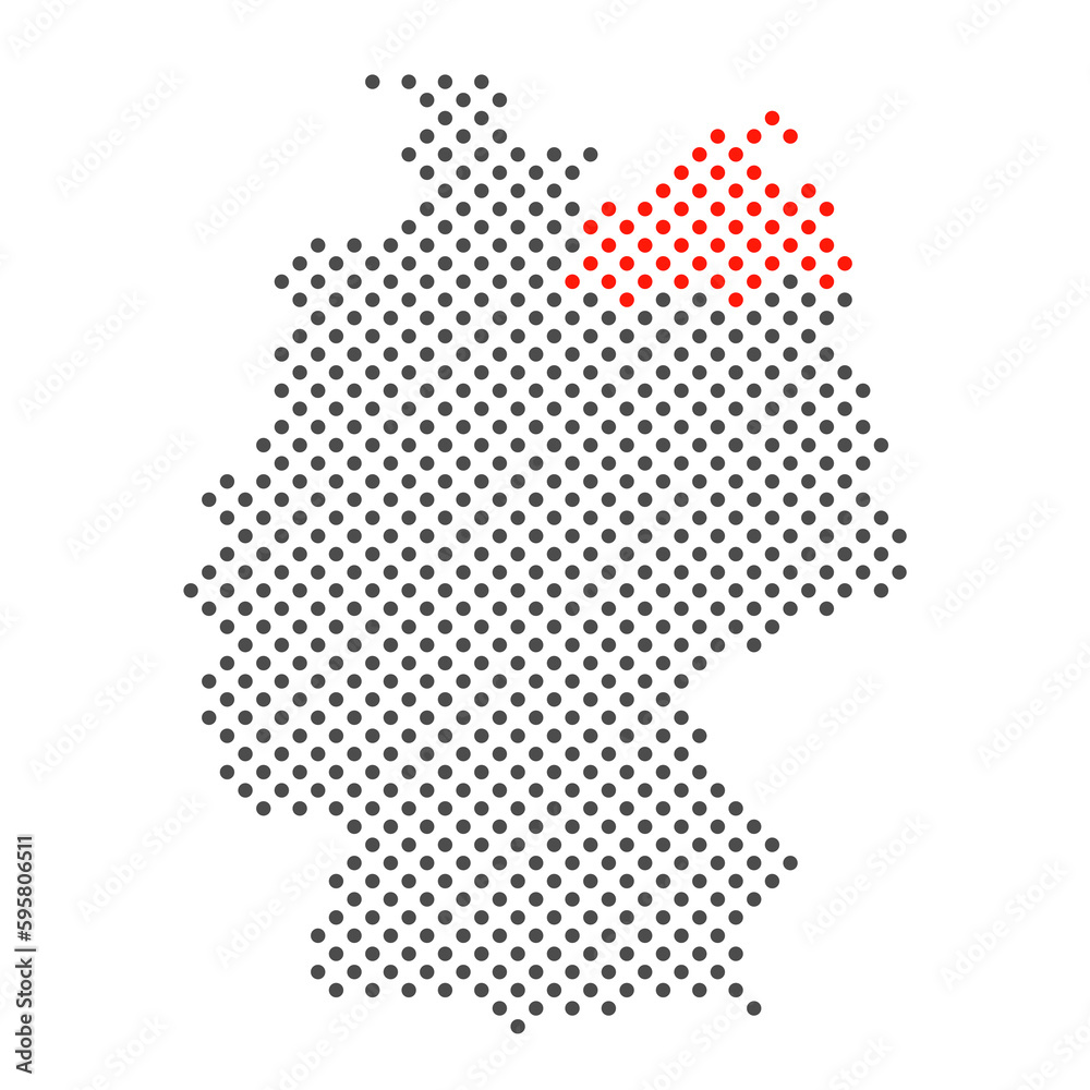 Bundesland Mecklenburg-Vorpommern: Karte von Deutschland aus Punkten mit Markierung