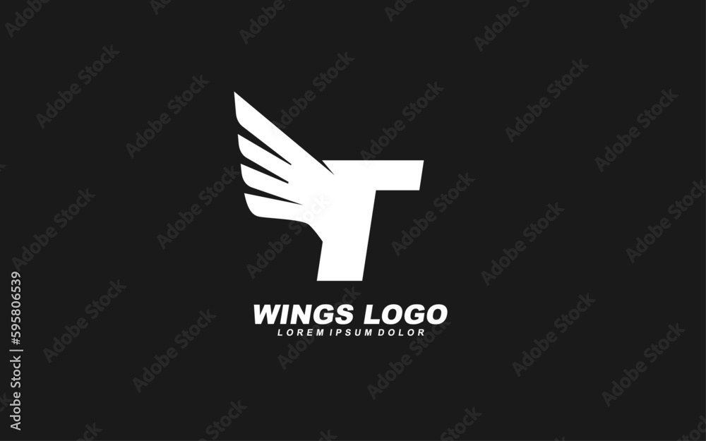 T Logo with WINGS letter concept for template T Logo with WINGS letter concept for template