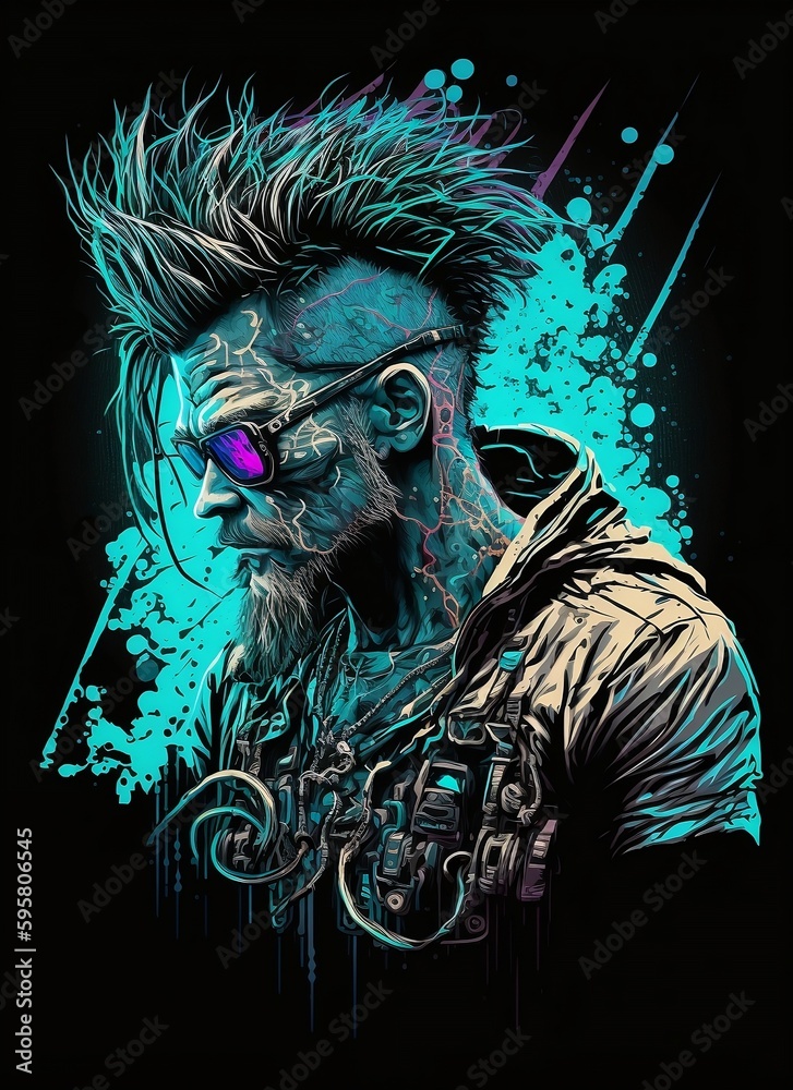 Cyberpunk T shirt Design. Illustration of a Colored Glitch. Cyberpunk T shirt Design. Illustration of a Colored Glitch.