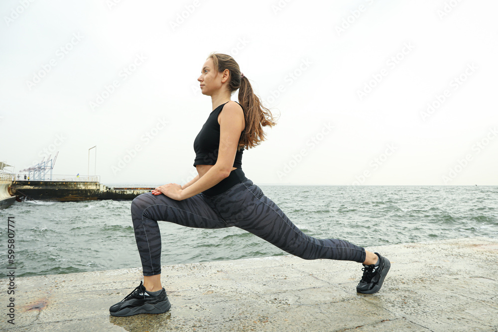 Sport outdoor with young woman, concept of health and body care
