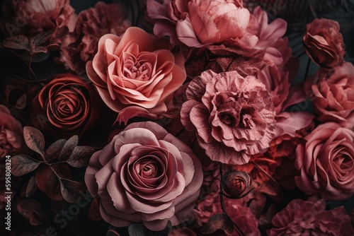 Wallpaper featuring pink abstract roses. Generative AI