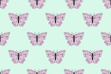 Seamless pattern of butterflies, romantic background, hand drawing illustration