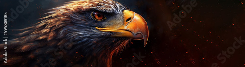 A bald eagle head with spark of fire background. Concept: fierce of the USA with copy space, Generative ai, 