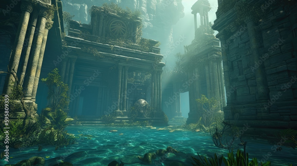 The lost city of Atlantis, a mythical civilization that vanished beneath the sea, continues to fascinate and intrigue people around the world. Generated by AI.