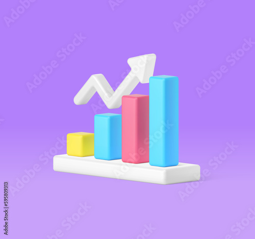 Data analyzing bar graph dynamic up arrow business statistic increase 3d icon realistic vector