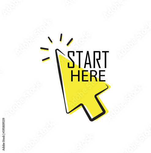 start here sign on white background