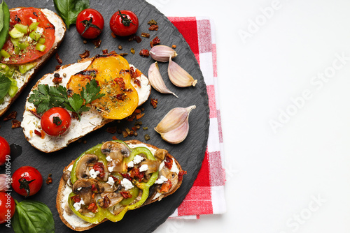 Toasts with grilled vegetables, space for text