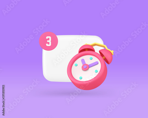 Reminder alarm clock sound notification email marketing online calendar notice 3d icon vector